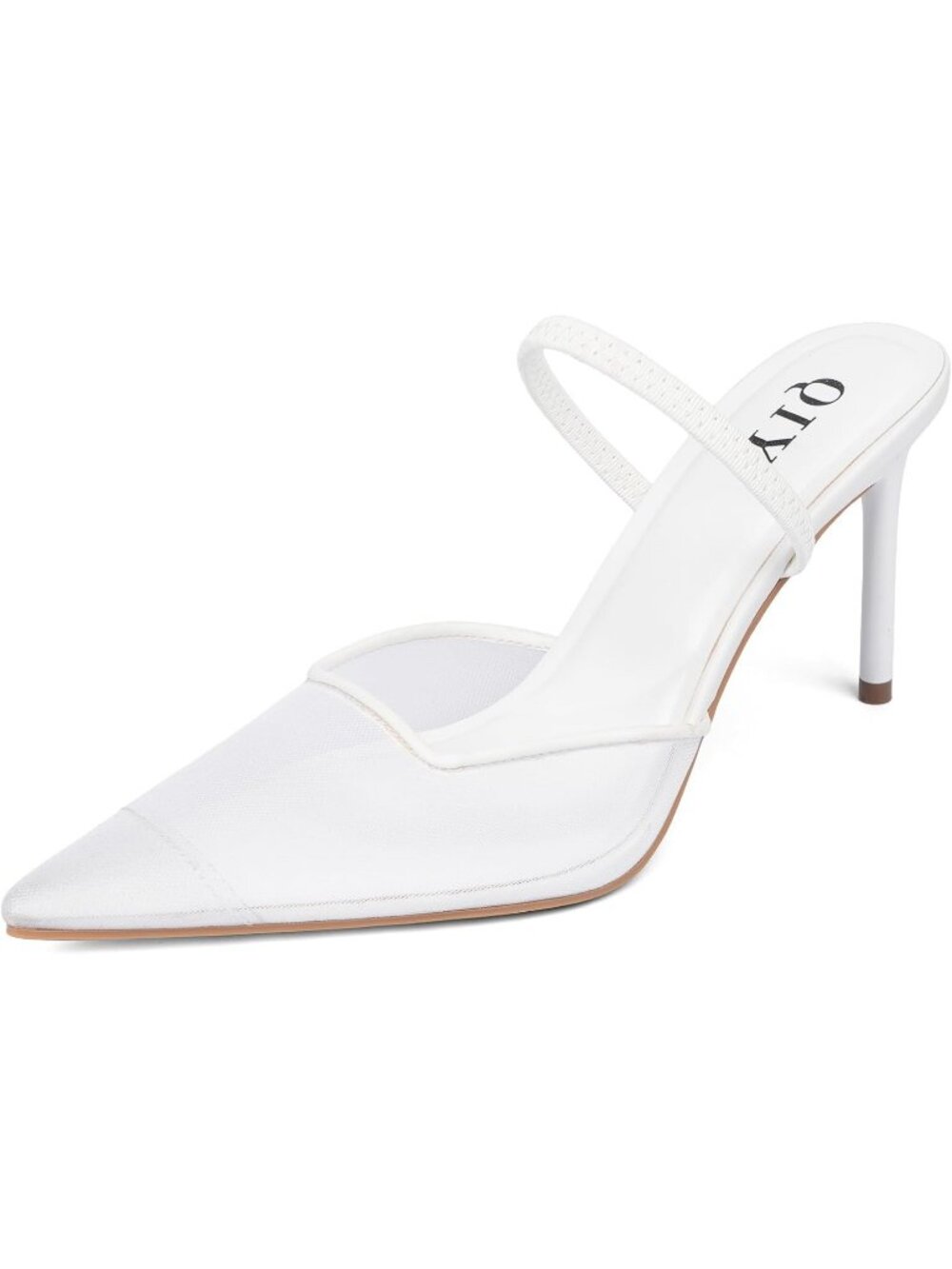 Women's White Mesh Closed Pointed Toe Sexy Slip on Backless High Heel Sandals